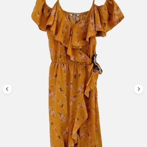 Blush Womens Yellow Floral flowy off shoulder maxi wrap dress szM NWT